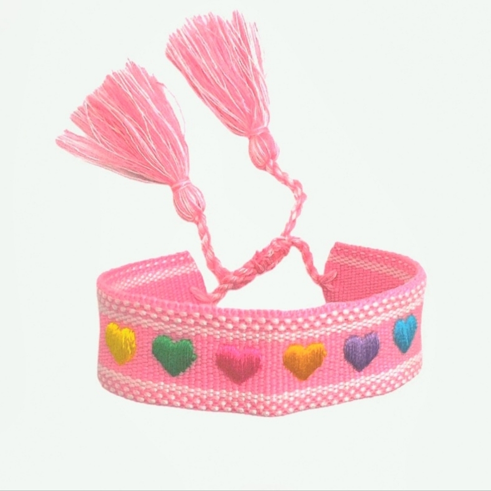 Colorful Embroidered Adjustable Heart  Bracelet